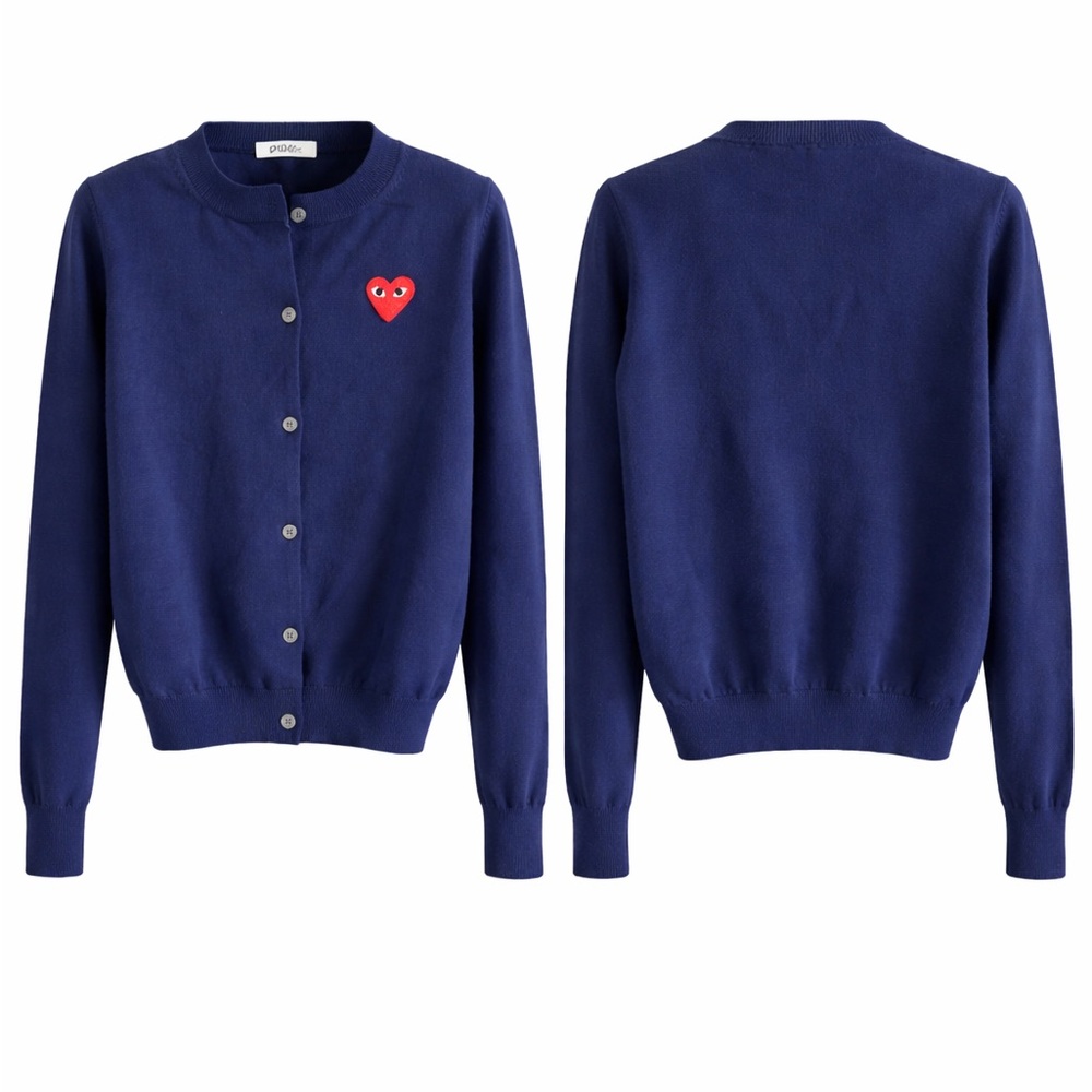 Comme des Garçons PLAY Navy Heart Cardigan – XS Fit – Excellent Condition!